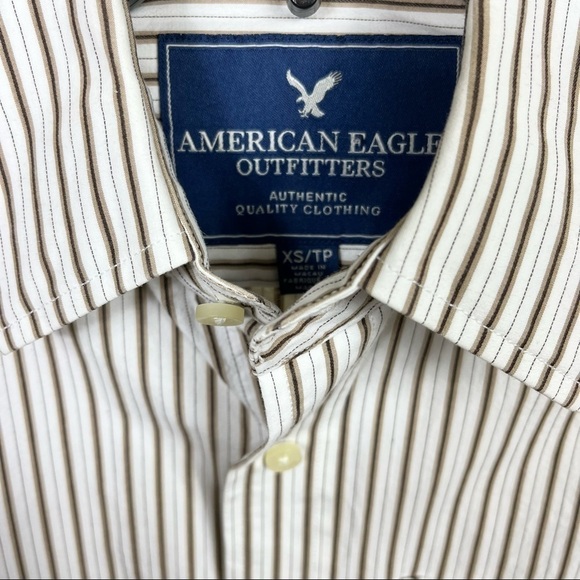 American Eagle Outfitters White Beige Striped Button Front Long Sleeve Shirt XS - Picture 6 of 6